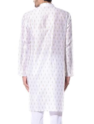 white dupion printed long kurta - 10551787 - Standard Image - 3