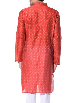 red dupion printed long kurta - 10551791 - Standard Image - 3