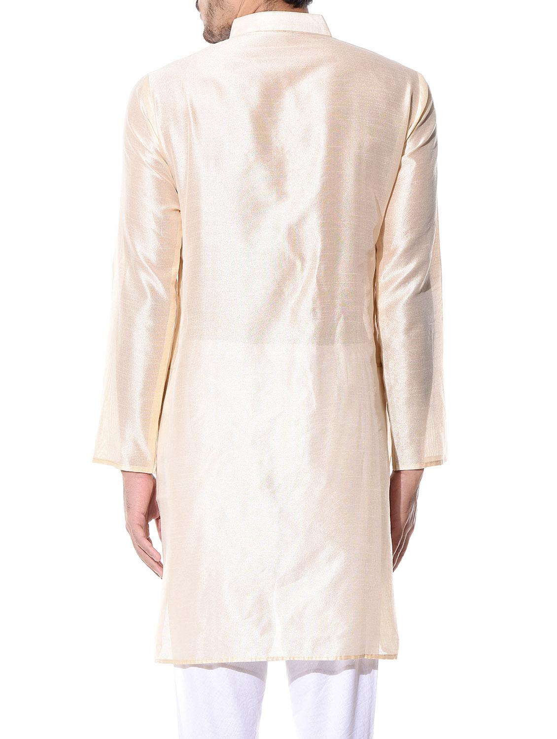 solid cream dupion kurta - 10551793 - Zoom Image - 3