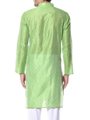 green dupion block print kurta - 10551794 - Standard Image - 3