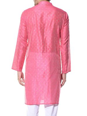 pink dupion block print kurta - 10551797 - Standard Image - 3
