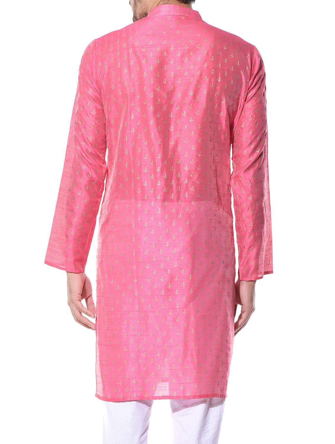 pink dupion block print kurta - 10551797 - Zoom Image - 3