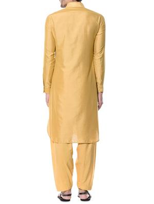 gold cotton silk kurta pyjama set - 10551799 - Standard Image - 3