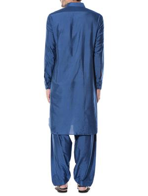 navy blue cotton silk pathani salwar set - 10551802 - Standard Image - 3