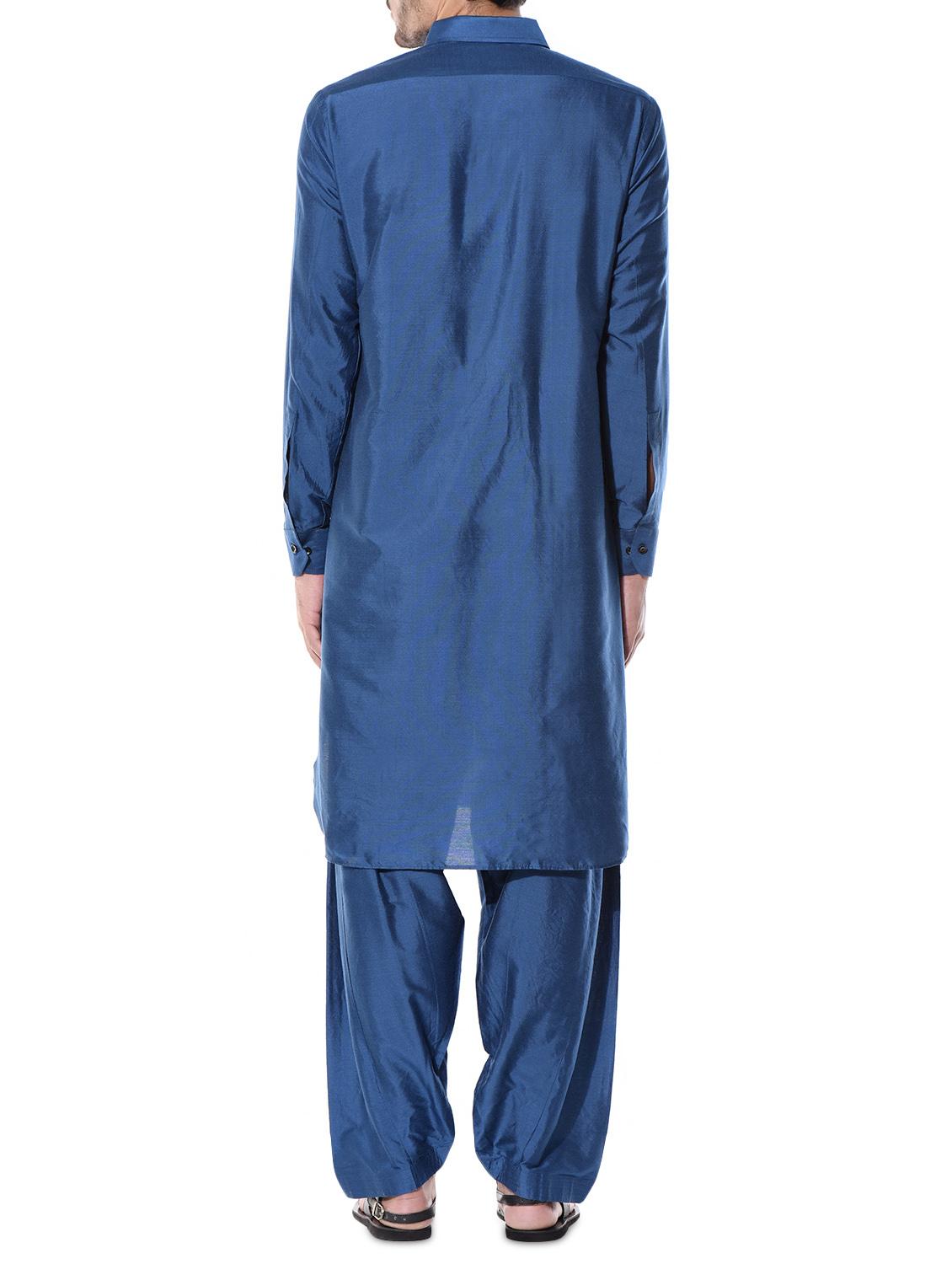navy blue cotton silk pathani salwar set - 10551802 - Zoom Image - 3