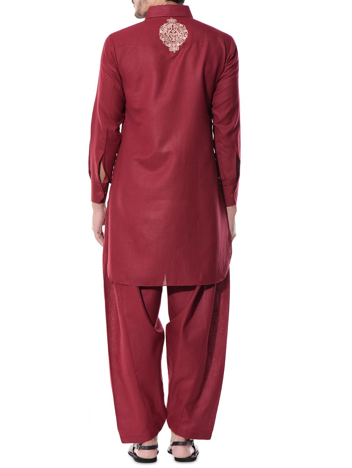 maroon cotton silk pathani set - 10551812 - Zoom Image - 3