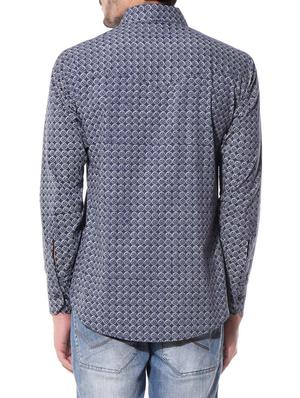 indigo printed cotton silk casual shirt - 10551822 - Standard Image - 3