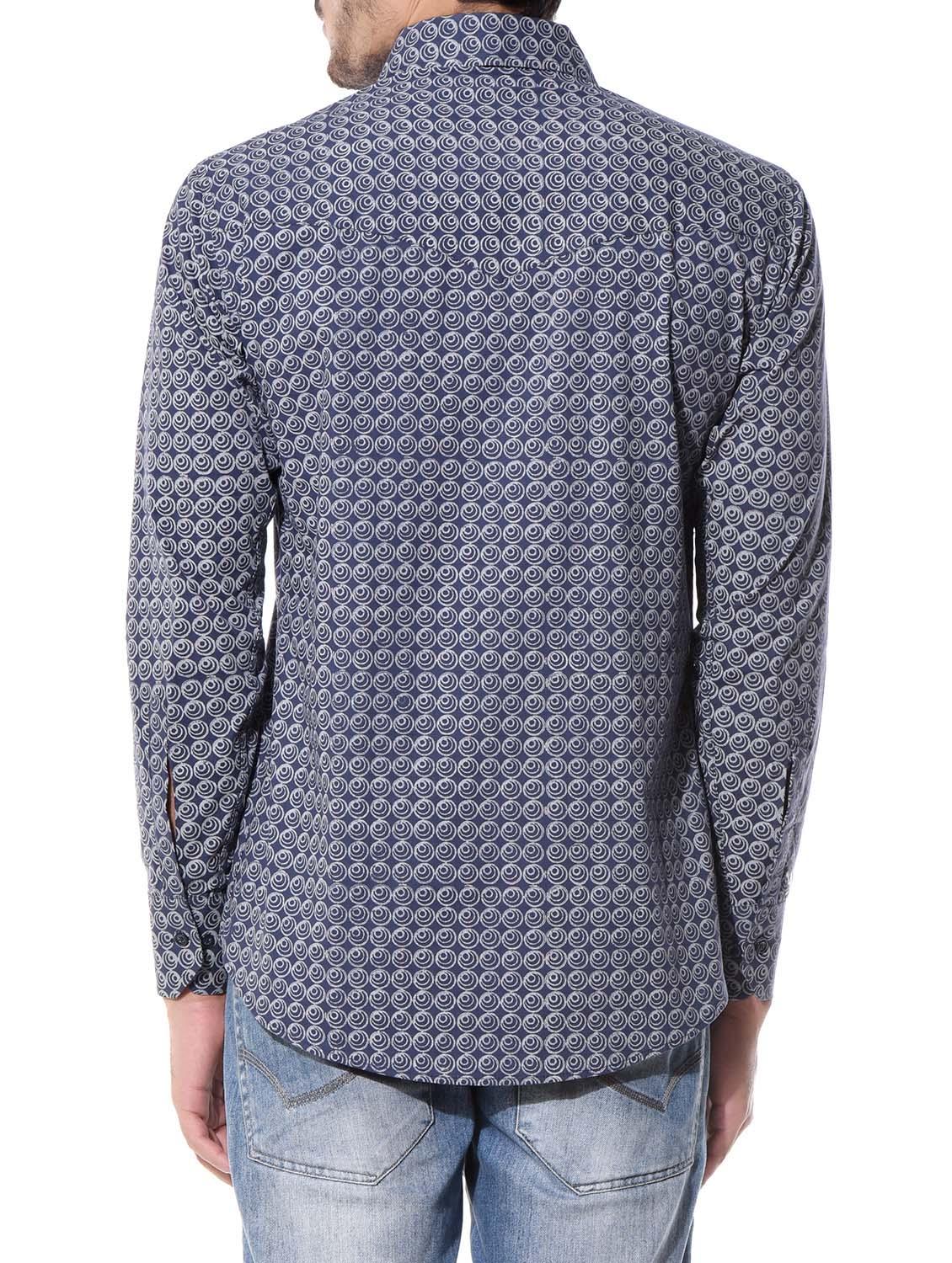 indigo printed cotton silk casual shirt - 10551822 - Zoom Image - 3