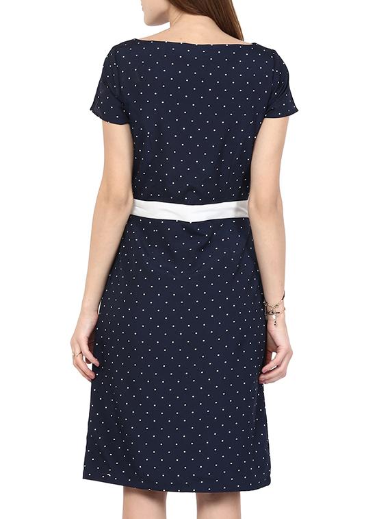 boat neck polka dot a-line dress - 10570548 - Zoom Image - 3
