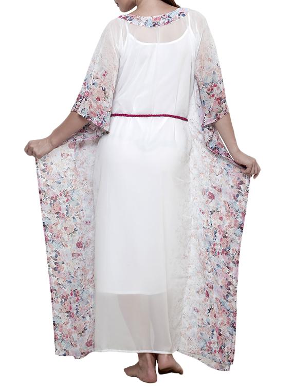 white polyester kaftan - 10571943 - Zoom Image - 3