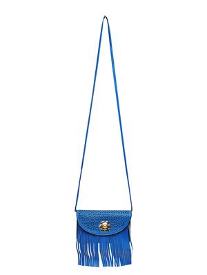 blue leatherette cut-out fringes sling bag - 10580547 - Standard Image - 6