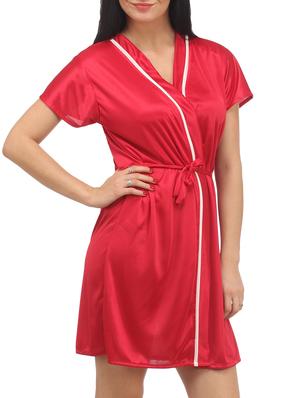 Red Plain Solid Satin Babydoll Nightwear Combo - 1058191 - Standard Image - 3