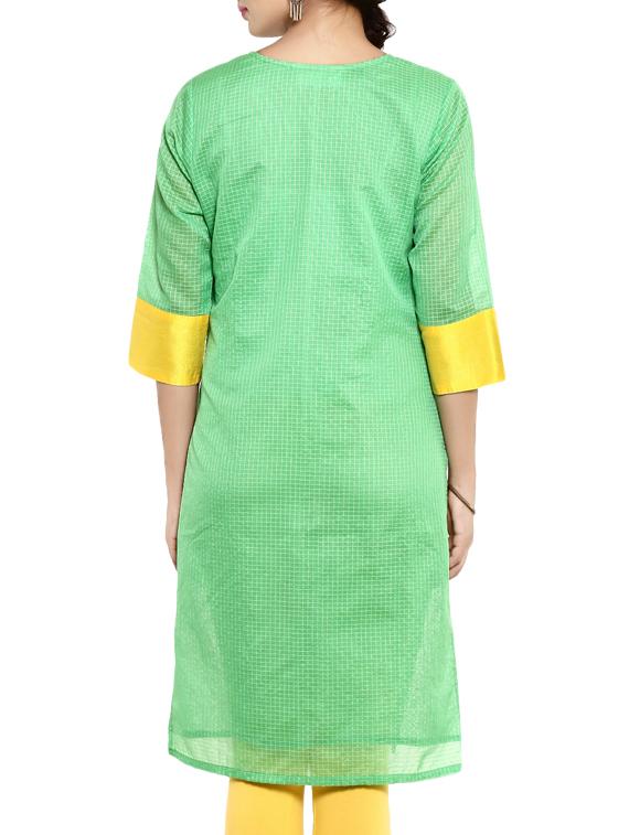 green Chanderi Straight Kurta - 10607871 - Zoom Image - 3