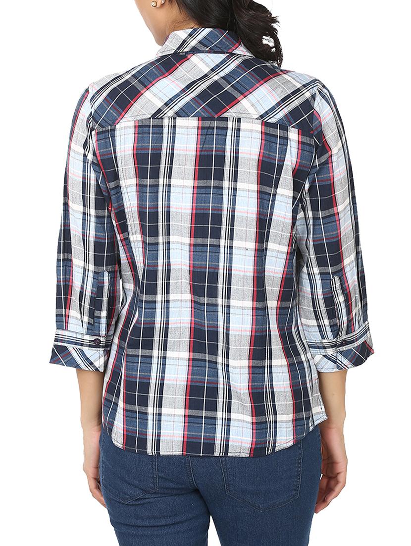 blue checkered cotton shirt - 10645218 - Zoom Image - 3