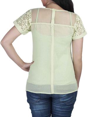 embroidered mesh panel pleated top - 10656309 - Standard Image - 3