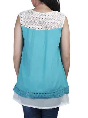 Lace panel yoke top - 10656337 - Standard Image - 3