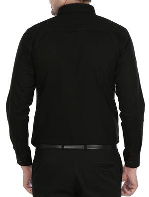 solid black cotton formal shirt - 10670050 - Standard Image - 3