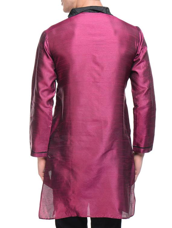 purple solid silk long kurta - 10700049 - Zoom Image - 3