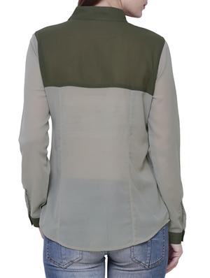 solid green poly georgette shirt - 10740864 - Standard Image - 3