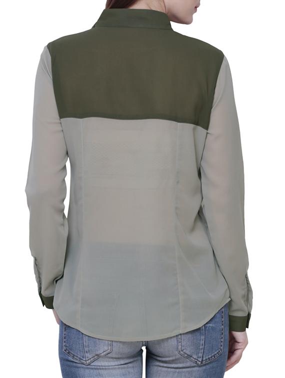solid green poly georgette shirt - 10740864 - Zoom Image - 3