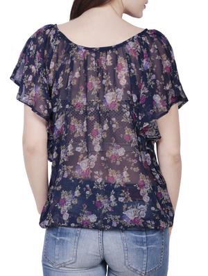 blue printed boxy top - 10740868 - Standard Image - 3