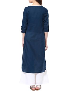 blue cotton high-low kurta - 10742498 - Standard Image - 3