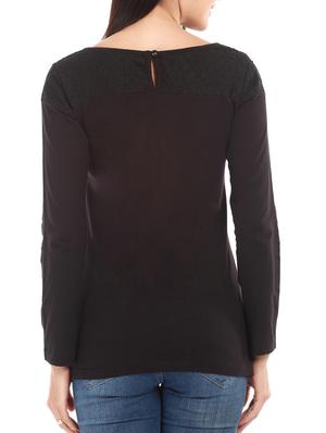 solid black lace yoke cotton top - 1078009 - Standard Image - 3