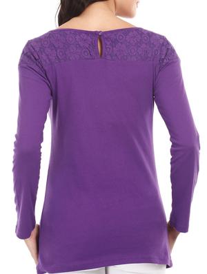 solid purple lace yoke cotton top - 1078010 - Standard Image - 3