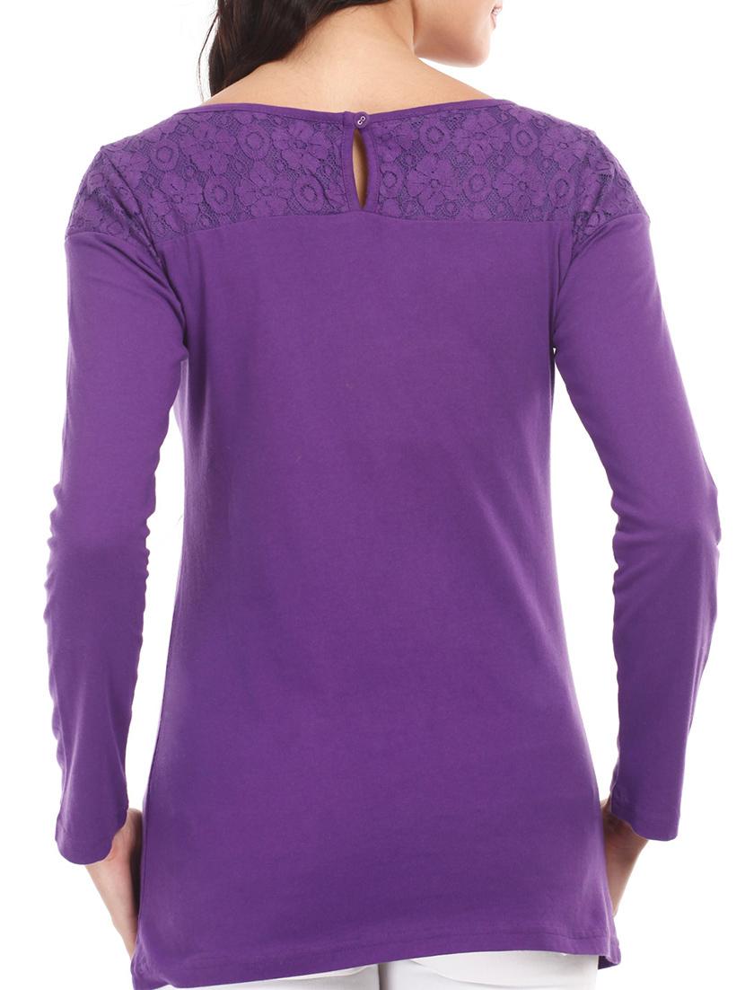 solid purple lace yoke cotton top - 1078010 - Zoom Image - 3