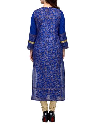 blue cotton straight kurta - 10809467 - Standard Image - 3