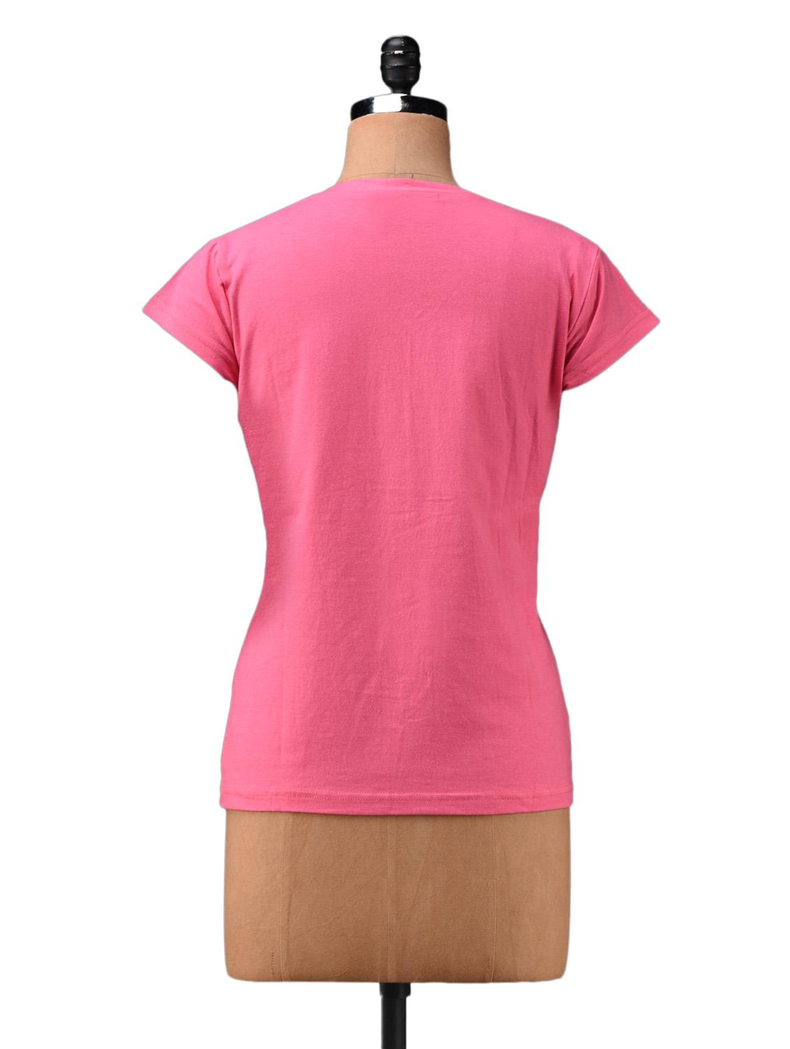 Pink V - Neck Cotton Knit Top - 1081350 - Zoom Image - 3