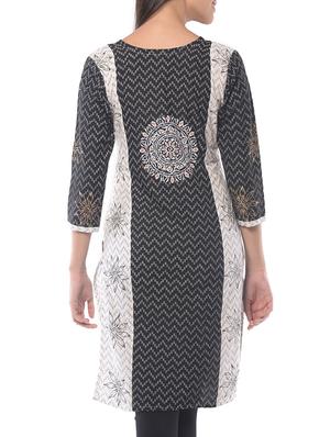 black cotton straight kurta - 10814570 - Standard Image - 3