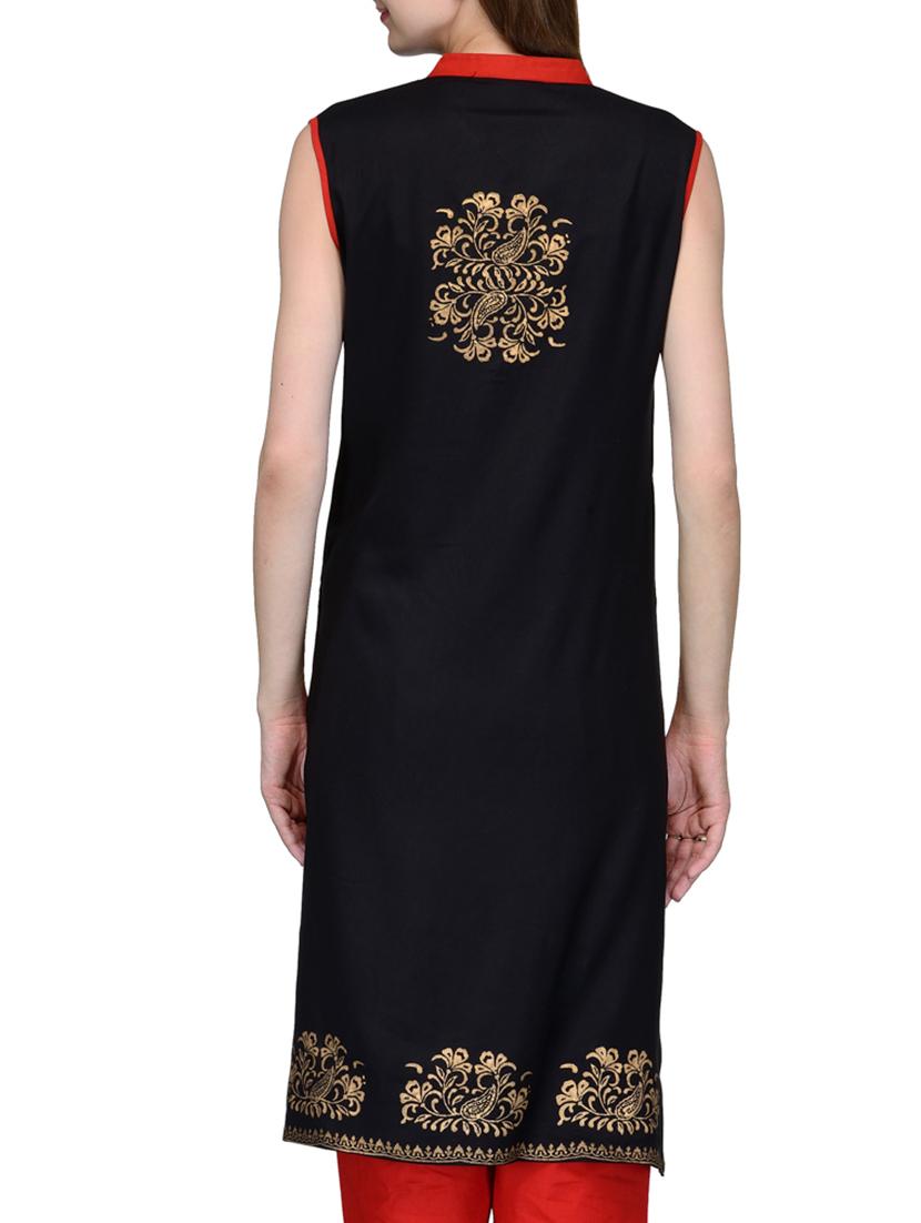 black rayon straight kurta - 10819821 - Zoom Image - 3
