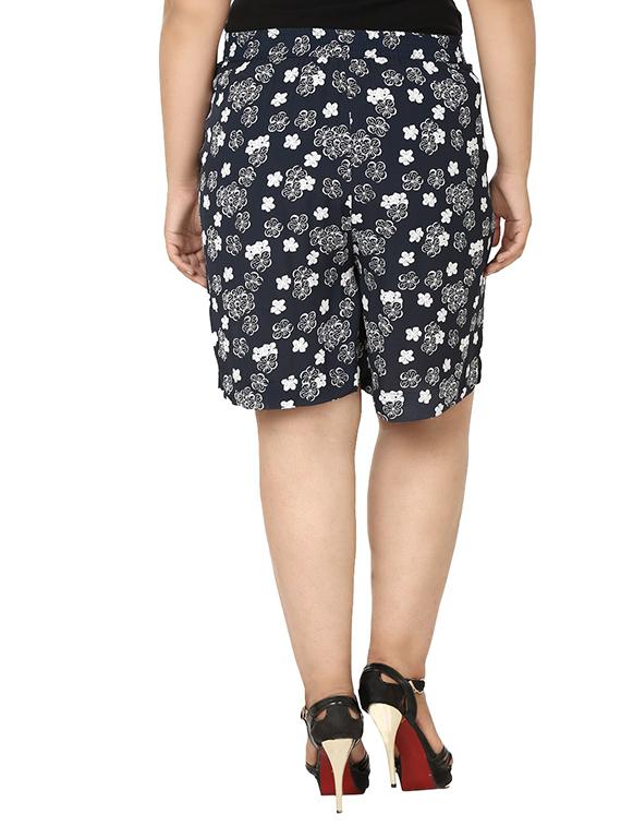 navy white viscose georgette shorts - 10839057 - Zoom Image - 3