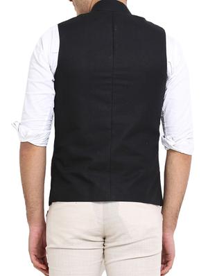 black linen nehru jacket - 10839792 - Standard Image - 3