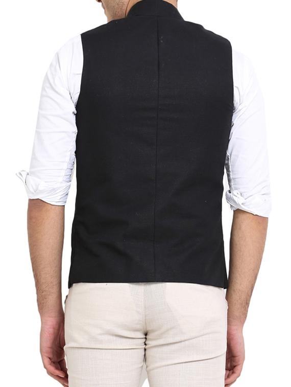 black linen nehru jacket - 10839792 - Zoom Image - 3