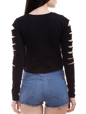 cut out sleeved crop top - 10862341 - Standard Image - 3
