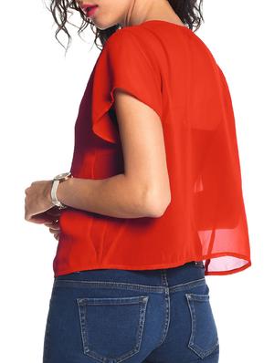 cap sleeved sheer back top - 10874797 - Standard Image - 3