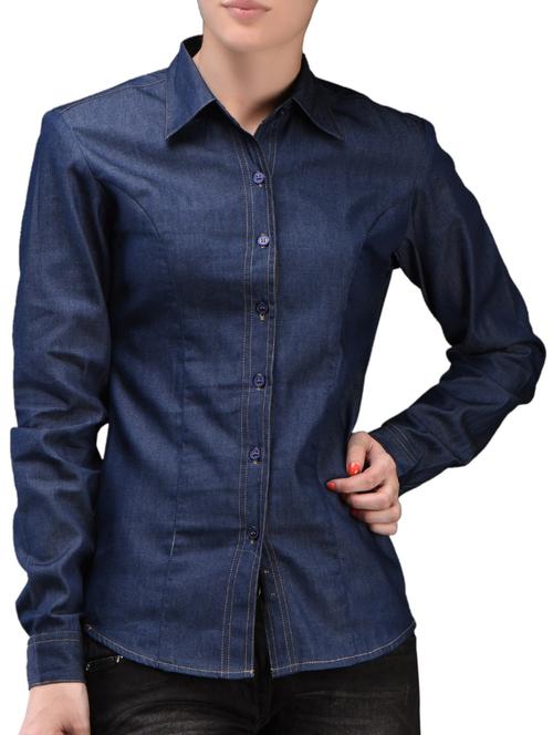 structured solid blue denim shirt - 1089229 - Standard Image - 1