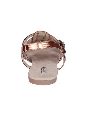 copper leatherette ankle strap sandals - 10986482 - Standard Image - 3