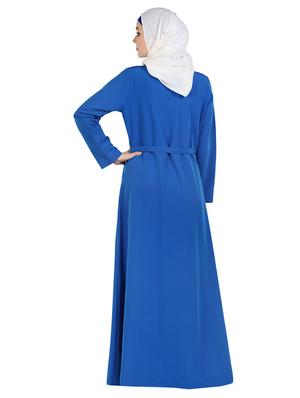 Blue koshibo abaya with waist belt - 11032239 - Standard Image - 3