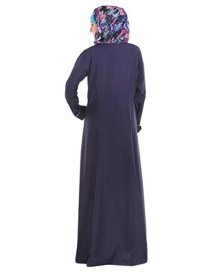 navy blue polycrepe full sleeved abaya - 11032273 - Standard Image - 3