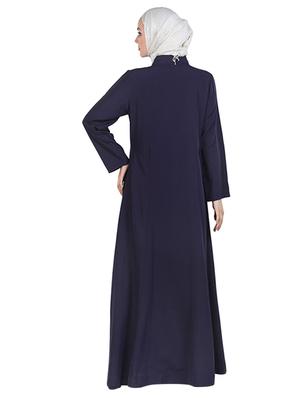 Navy Blue Full Front Buttoned Abaya - 11032282 - Standard Image - 3