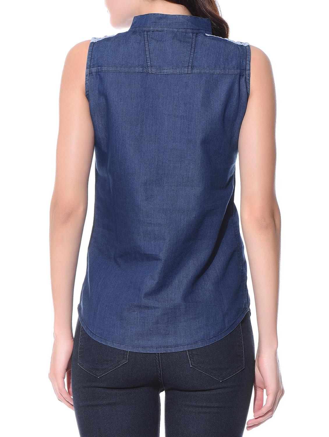 Blue denim lace top - 11081398 - Zoom Image - 3