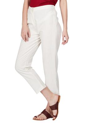 off white cotton peg trousers - 11090006 - Standard Image - 3
