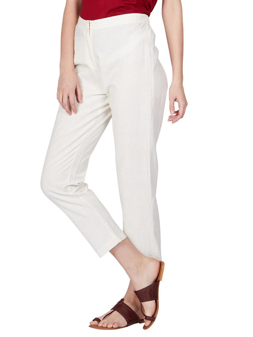 off white cotton peg trousers - 11090006 - Zoom Image - 3
