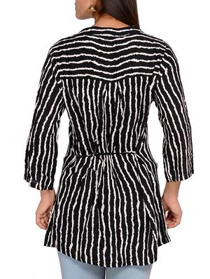 black crepe striped top - 11107623 - Standard Image - 3