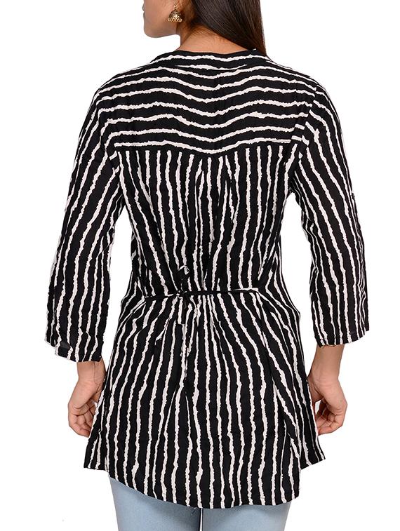 black crepe striped top - 11107623 - Zoom Image - 3
