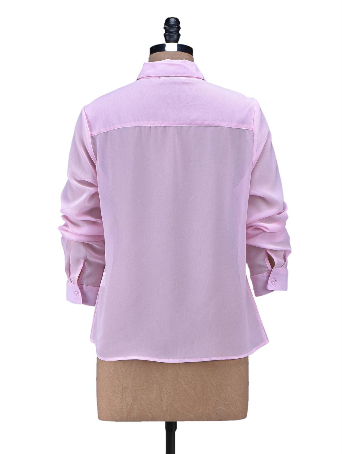 Pink Concealed Placket Embellished Top - 1113224 - Zoom Image - 3