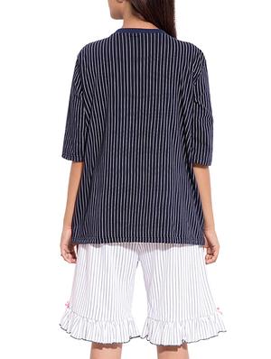striped tee with capri nightwear set - 11179525 - Standard Image - 3
